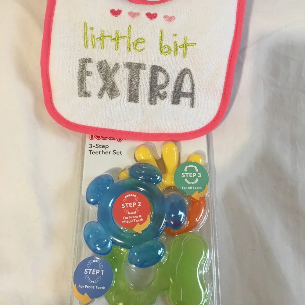 Kids bibs and nuby 3 stage teether set /New